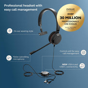 Jabra Evolve 20 SE Mono, UC, USB C/A Adapt, Leather